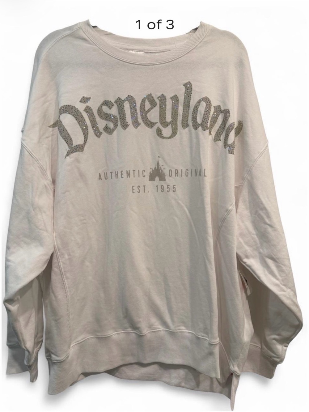 NWT WHITE DISNEYLAND CREWNECK WITH SILVER GLITTER TEXT size 1X